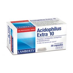 "ACIDOPHILUS EXTRA 10        10 billion friendly bacteria per capsule" 30's